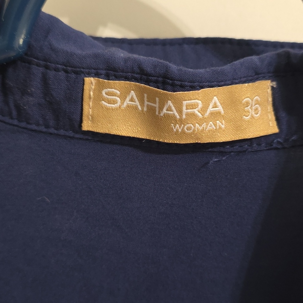 Sahara Woman Viscose Button Down Navy Long Sleeve Embroidered Flowers Size Smal - Picture 4 of 9